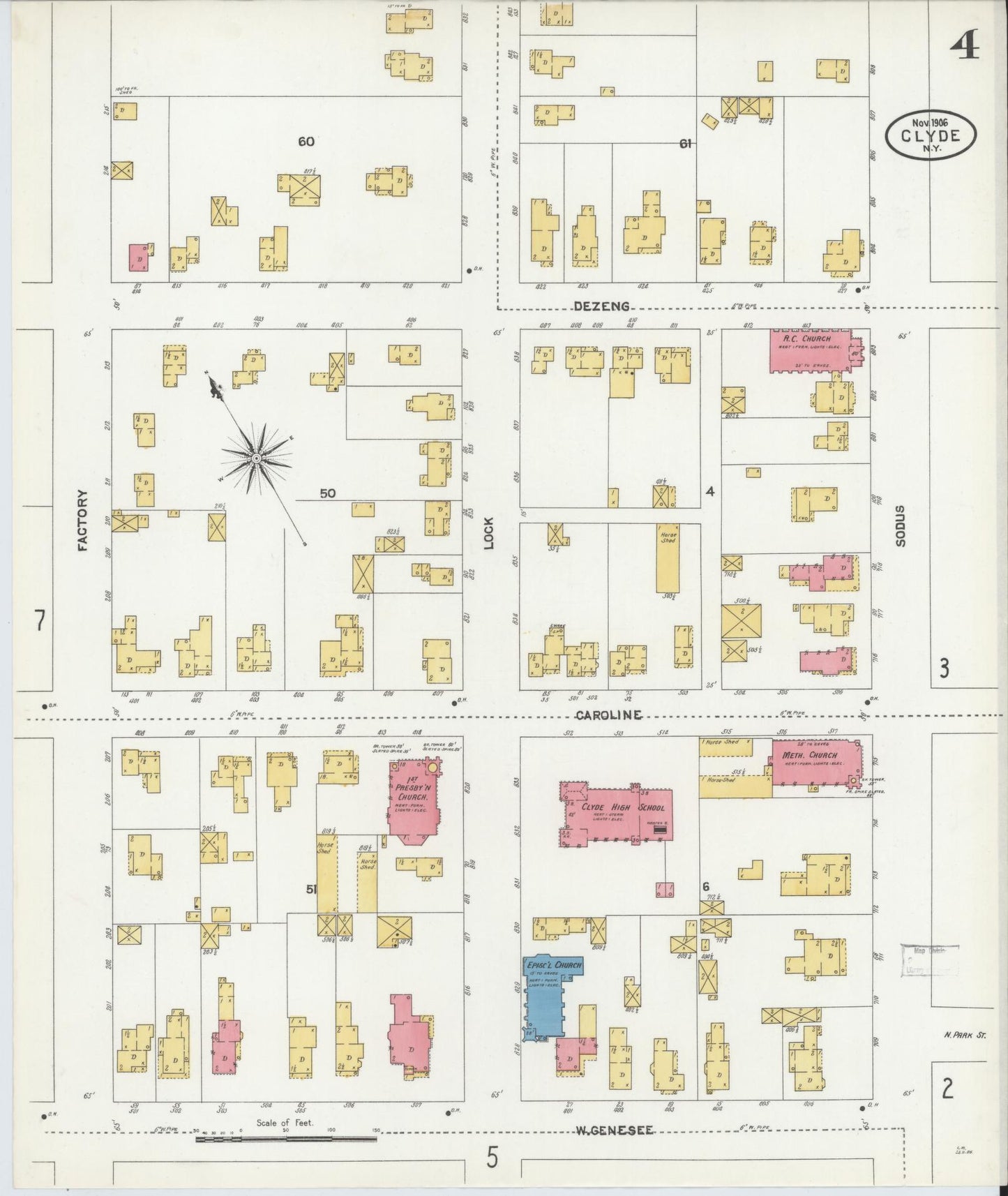 Sanborn Fire Insurance Map from Clyde, Wayne County, New York (1906), Sheet #0004 - Complete Map Set gallery image, historic Sanborn map, vintage wall art, New York New York