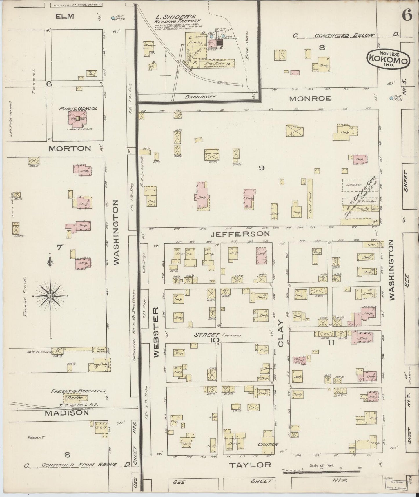 Sanborn Fire Insurance Map from Kokomo, Howard County, Indiana (1885), Sheet #0006 - Historic Sanborn Fire Insurance Map Print, vintage old map wall art, antique decor, genealogy gift, Indiana Indiana map