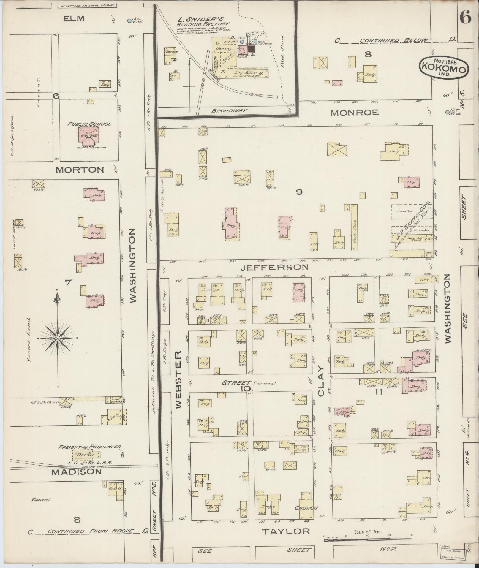 Sanborn Fire Insurance Map from Kokomo, Howard County, Indiana (1885), Sheet #0006 - Historic Sanborn Fire Insurance Map Print, vintage old map wall art, antique decor, genealogy gift, Indiana Indiana map