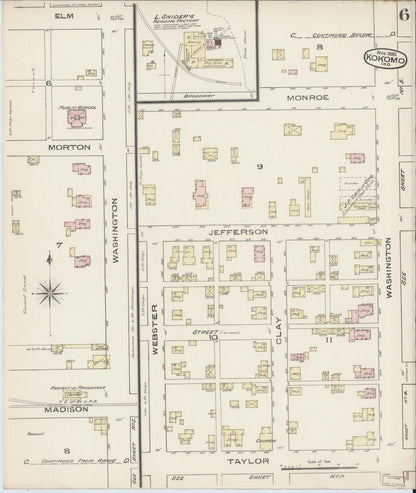 Sanborn Fire Insurance Map from Kokomo, Howard County, Indiana (1885), Sheet #0006 - Historic Sanborn Fire Insurance Map Print, vintage old map wall art, antique decor, genealogy gift, Indiana Indiana map