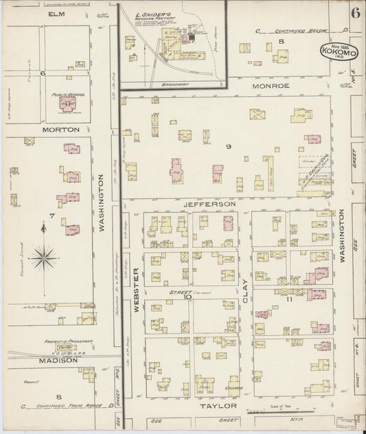 Sanborn Fire Insurance Map from Kokomo, Howard County, Indiana (1885), Sheet #0006 - Historic Sanborn Fire Insurance Map Print, vintage old map wall art, antique decor, genealogy gift, Indiana Indiana map