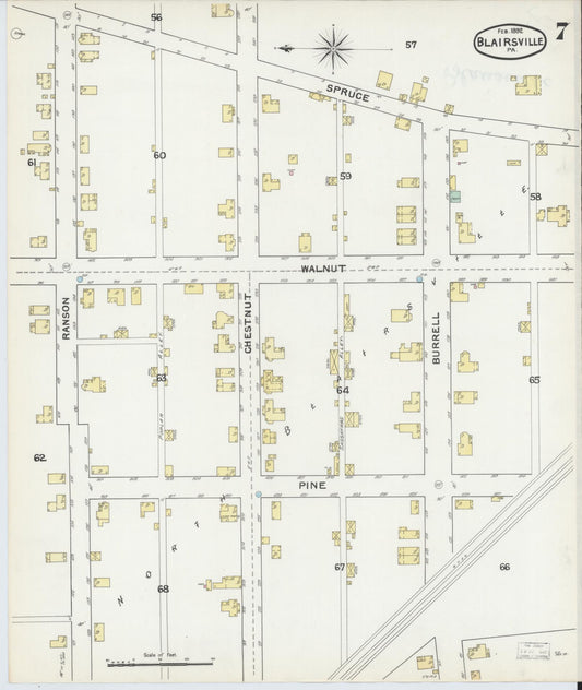Sanborn Fire Insurance Map from Blairsville, Indiana County, Pennsylvania (1892), Sheet #0007 - Historic Sanborn Fire Insurance Map Print, vintage old map wall art, antique decor, genealogy gift, Blairsville Indiana map