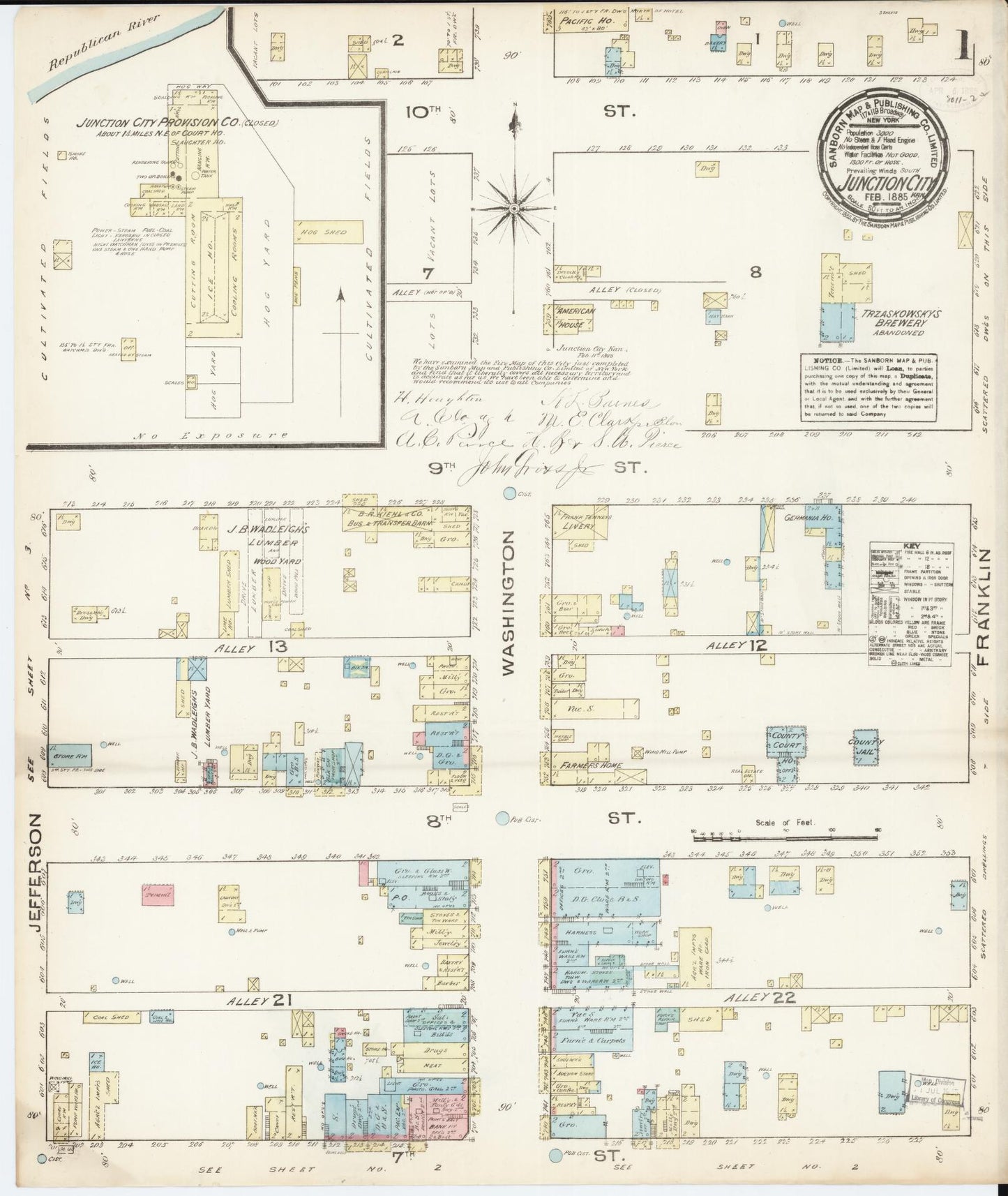 Sanborn Fire Insurance Map from Junction City, Geary County, Kansas (1885), Sheet #0001 - Complete Map Set gallery image, historic Sanborn map, vintage wall art, Kansas Kansas