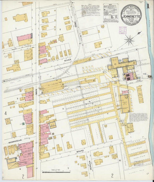 Sanborn Fire Insurance Map from Jeannerette, Iberia Parish, Louisiana (1906), Sheet #0001 - Complete Map Set gallery image, historic Sanborn map, vintage wall art, Louisiana Louisiana