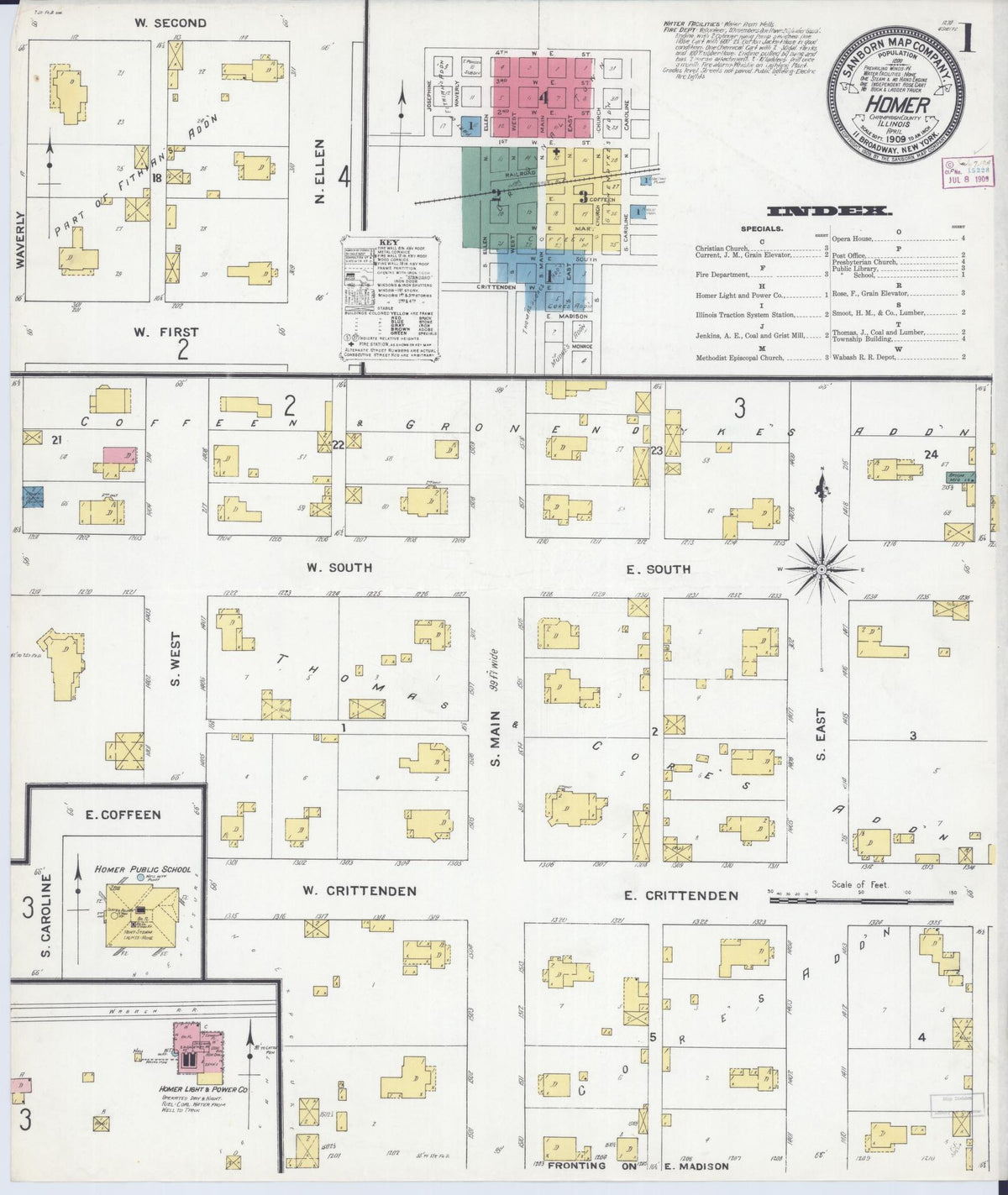 Sanborn Fire Insurance Map from Homer, Champaign County, Illinois (1909), Sheet #0001 - Complete Map Set gallery image, historic Sanborn map, vintage wall art, Illinois Illinois