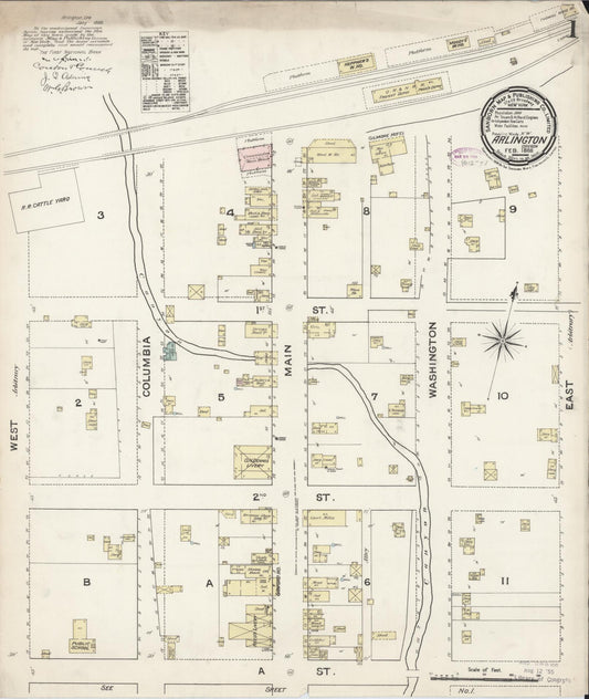 Sanborn Fire Insurance Map from Arlington, Gilliam County, Oregon (1888), Sheet #0001 - Historic Sanborn Fire Insurance Map Print, vintage old map wall art, antique decor, genealogy gift, Oregon Oregon map