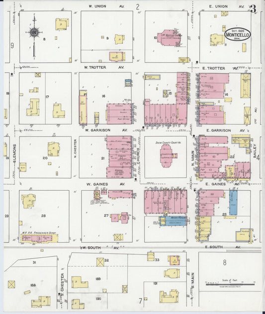 Sanborn Fire Insurance Map from Monticello, Drew County, Arkansas (1920), Sheet #0003 - Historic Sanborn Fire Insurance Map Print, vintage old map wall art, antique decor, genealogy gift, Arkansas Arkansas map