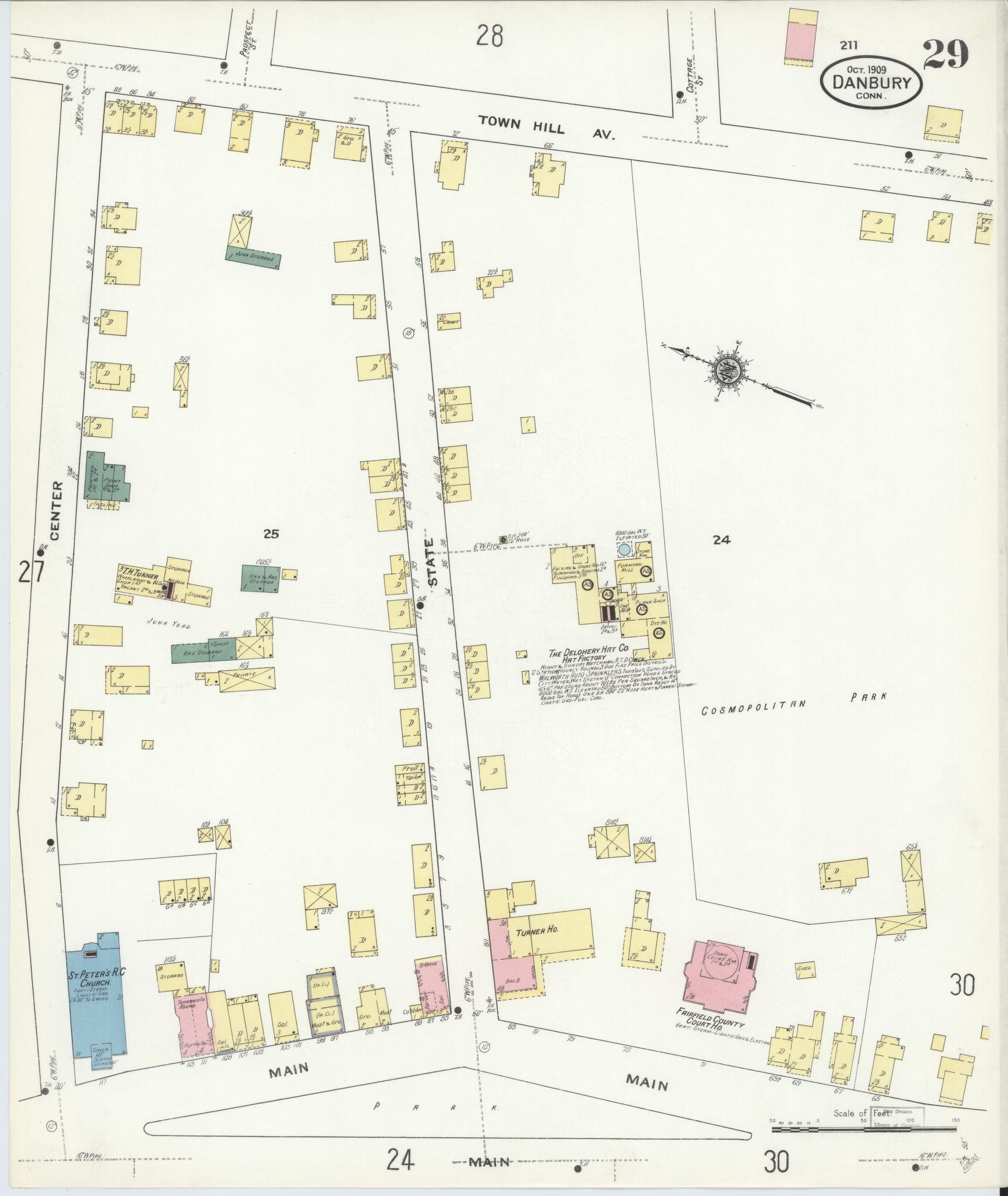 Sanborn Fire Insurance Map from Danbury, Fairfield County, Connecticut (1909), Sheet #0029 - Complete Map Set gallery image, historic Sanborn map, vintage wall art, Connecticut Connecticut