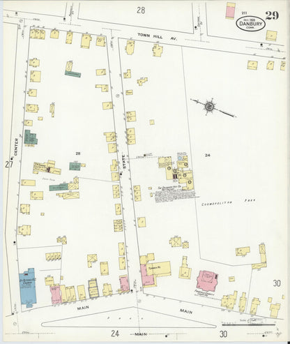 Sanborn Fire Insurance Map from Danbury, Fairfield County, Connecticut (1909), Sheet #0029 - Complete Map Set gallery image, historic Sanborn map, vintage wall art, Connecticut Connecticut