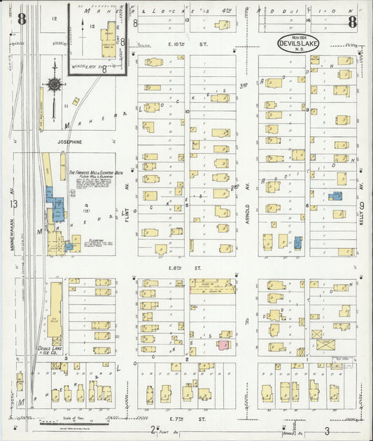 Sanborn Fire Insurance Map from Devils Lake, Ramsey County, North Dakota (1924), Sheet #0008 - Historic Sanborn Fire Insurance Map Print, vintage old map wall art, antique decor, genealogy gift, North Dakota North Dakota map