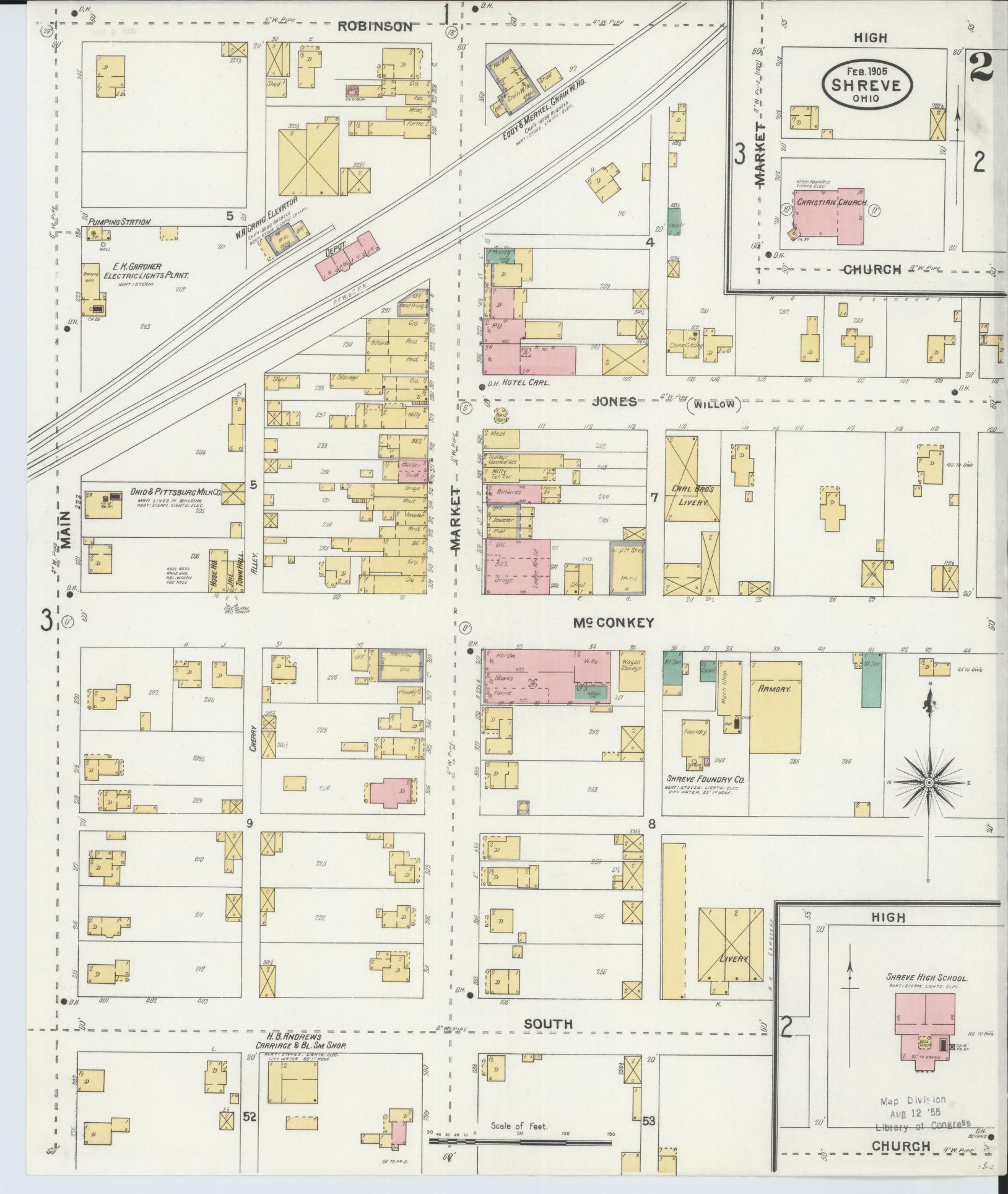 Sanborn Fire Insurance Map from Shreve, Wayne County, Ohio (1905), Sheet #0002 - Historic Sanborn Fire Insurance Map Print, vintage old map wall art, antique decor, genealogy gift, Ohio Ohio map