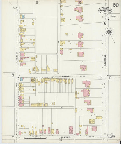 Sanborn Fire Insurance Map from Hagerstown, Washington County, Maryland (1897), Sheet #0020 - Complete Map Set gallery image, historic Sanborn map, vintage wall art, Maryland Maryland