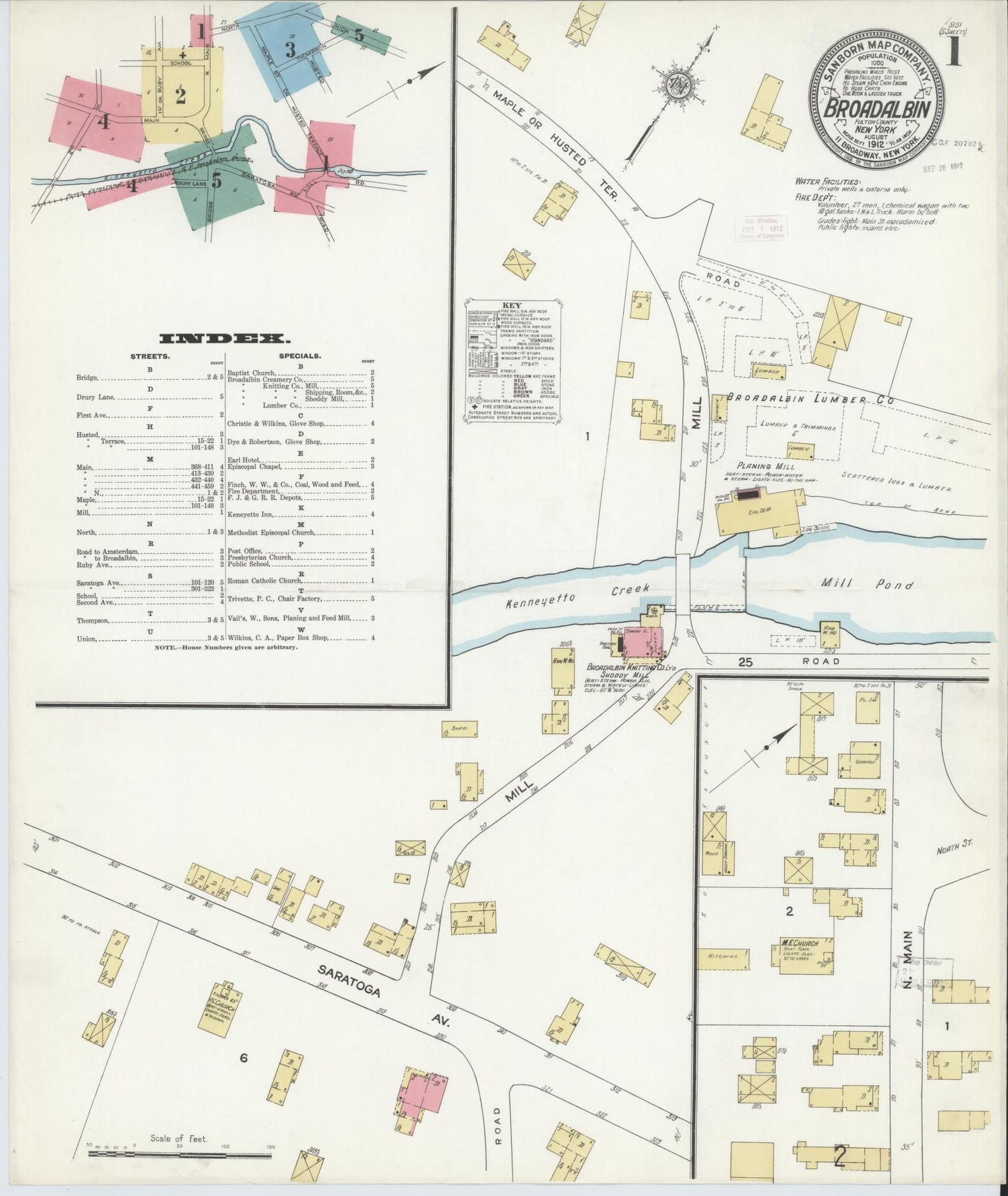 Sanborn Fire Insurance Map from Broadalbin, Fulton County, New York (1912), Sheet #0001 - Complete Map Set gallery image, historic Sanborn map, vintage wall art, New York New York