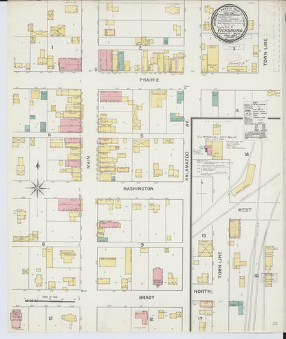 Sanborn Fire Insurance Map from Vicksburg, Kalamazoo County, Michigan (1892), Sheet #0001 - Historic Sanborn Fire Insurance Map Print, vintage old map wall art, antique decor, genealogy gift, Michigan Michigan map