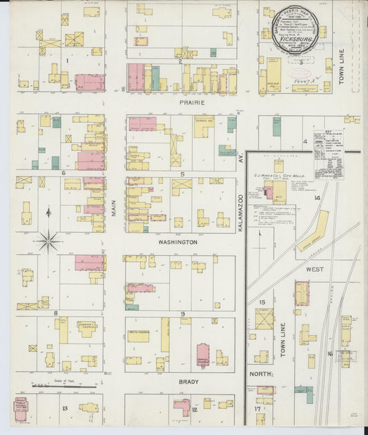 Sanborn Fire Insurance Map from Vicksburg, Kalamazoo County, Michigan (1892), Sheet #0001 - Historic Sanborn Fire Insurance Map Print, vintage old map wall art, antique decor, genealogy gift, Michigan Michigan map