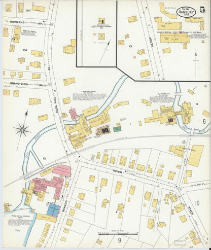 Sanborn Fire Insurance Map from Danbury, Fairfield County, Connecticut (1904), Sheet #0005 - Complete Map Set gallery image, historic Sanborn map, vintage wall art, Connecticut Connecticut
