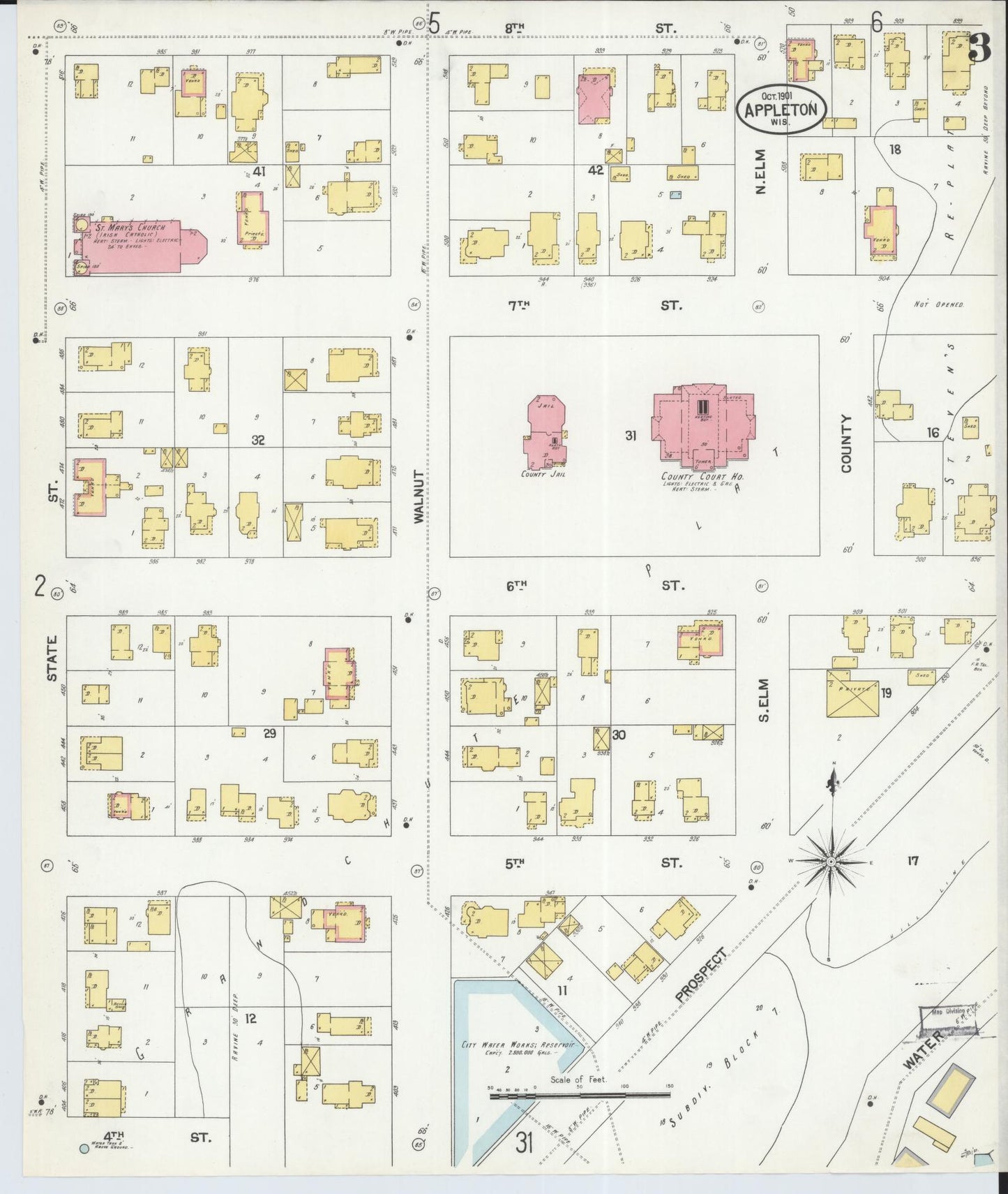 Sanborn Fire Insurance Map from Appleton, Outagamie County, Wisconsin (1901), Sheet #0003 - Complete Map Set gallery image, historic Sanborn map, vintage wall art, Wisconsin Wisconsin