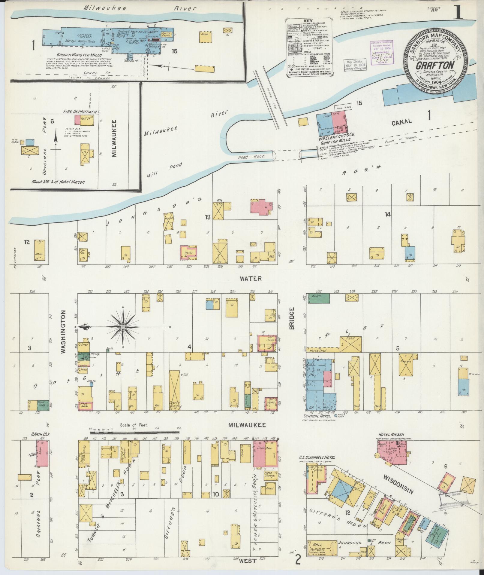 Sanborn Fire Insurance Map from Grafton, Ozankee County, Wisconsin (1904), Sheet #0001 - Complete Map Set gallery image, historic Sanborn map, vintage wall art, Wisconsin Wisconsin