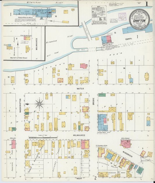 Sanborn Fire Insurance Map from Grafton, Ozankee County, Wisconsin (1904), Sheet #0001 - Complete Map Set gallery image, historic Sanborn map, vintage wall art, Wisconsin Wisconsin
