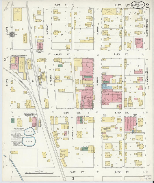 Sanborn Fire Insurance Map from Clay City, Clay County, Indiana (1910), Sheet #0002 - Historic Sanborn Fire Insurance Map Print, vintage old map wall art, antique decor, genealogy gift, Indiana Indiana map