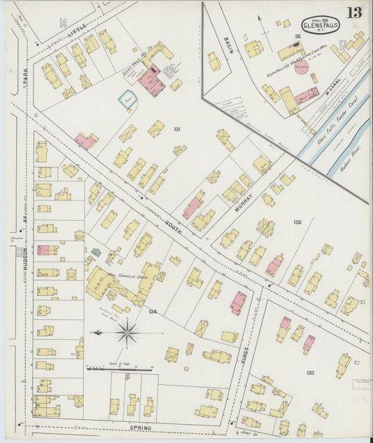 Sanborn Fire Insurance Map from Glens Falls, Warren County, New York (1895), Sheet #0013 - Historic Sanborn Fire Insurance Map Print, vintage old map wall art, antique decor, genealogy gift, New York New York map