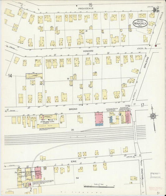 Sanborn Fire Insurance Map from Waverly, Tioga County, New York (1914), Sheet #0016 - Historic Sanborn Fire Insurance Map Print, vintage old map wall art, antique decor, genealogy gift, New York New York map