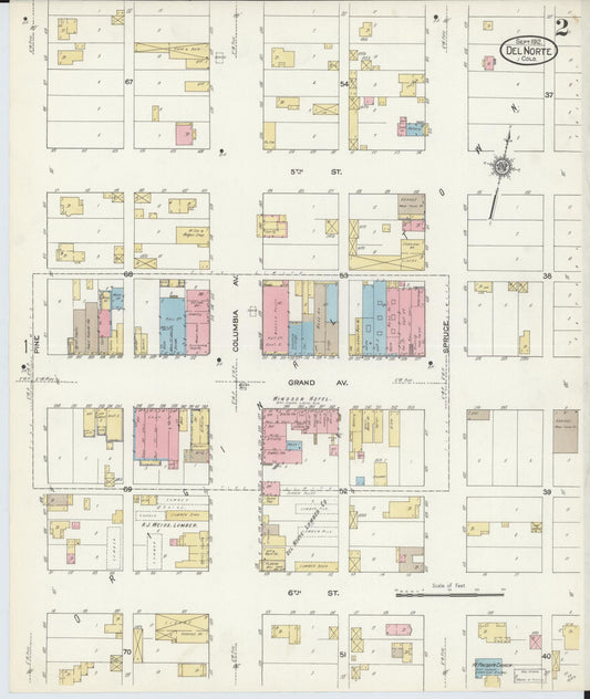 Sanborn Fire Insurance Map from Del Norte, Rio Grande County, Colorado (1912), Sheet #0002 - Historic Sanborn Fire Insurance Map Print, vintage old map wall art, antique decor, genealogy gift, Colorado Colorado map