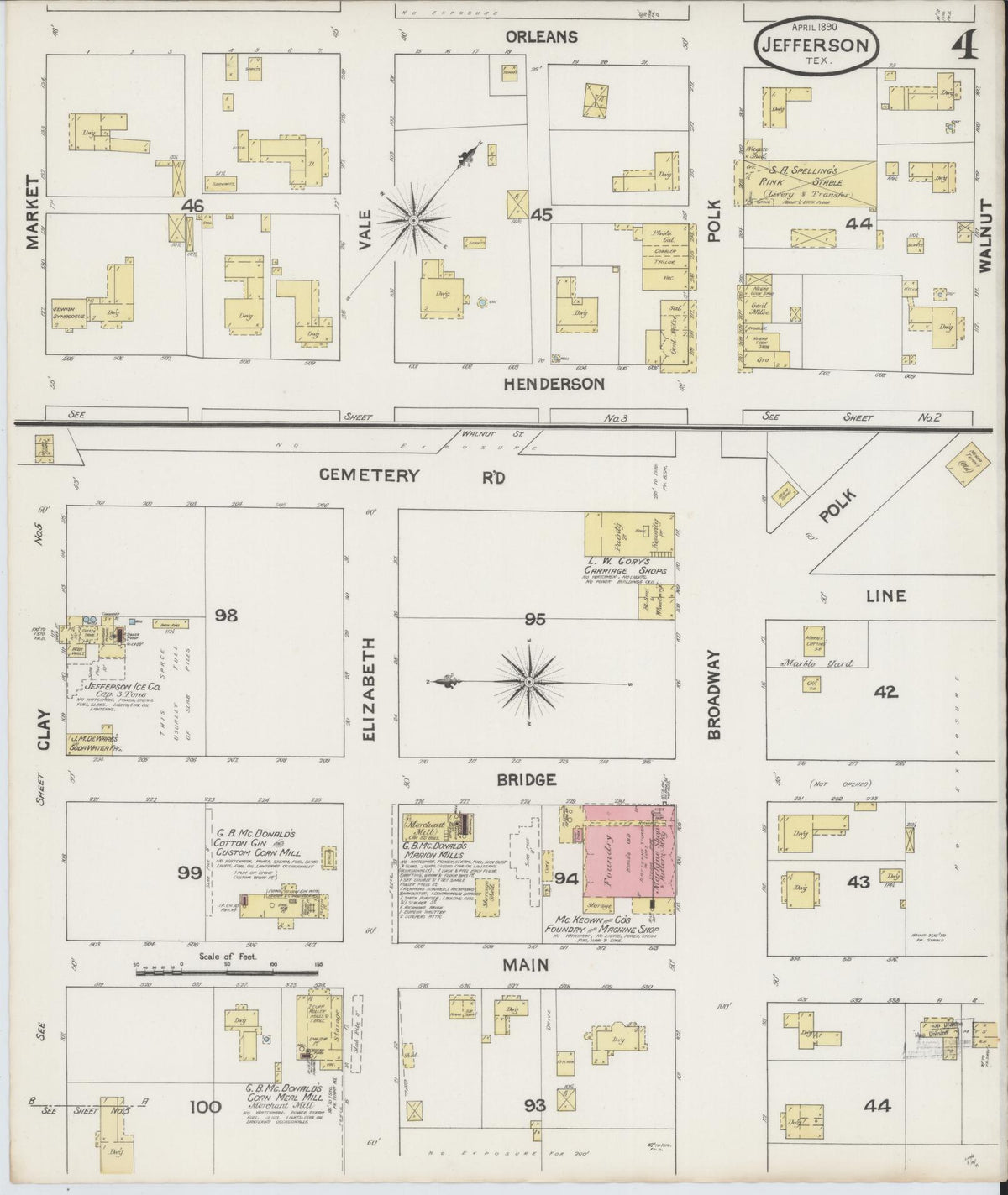 Sanborn Fire Insurance Map from Jefferson, Marion County, Texas (1890), Sheet #0004 - Complete Map Set gallery image, historic Sanborn map, vintage wall art, Texas Texas