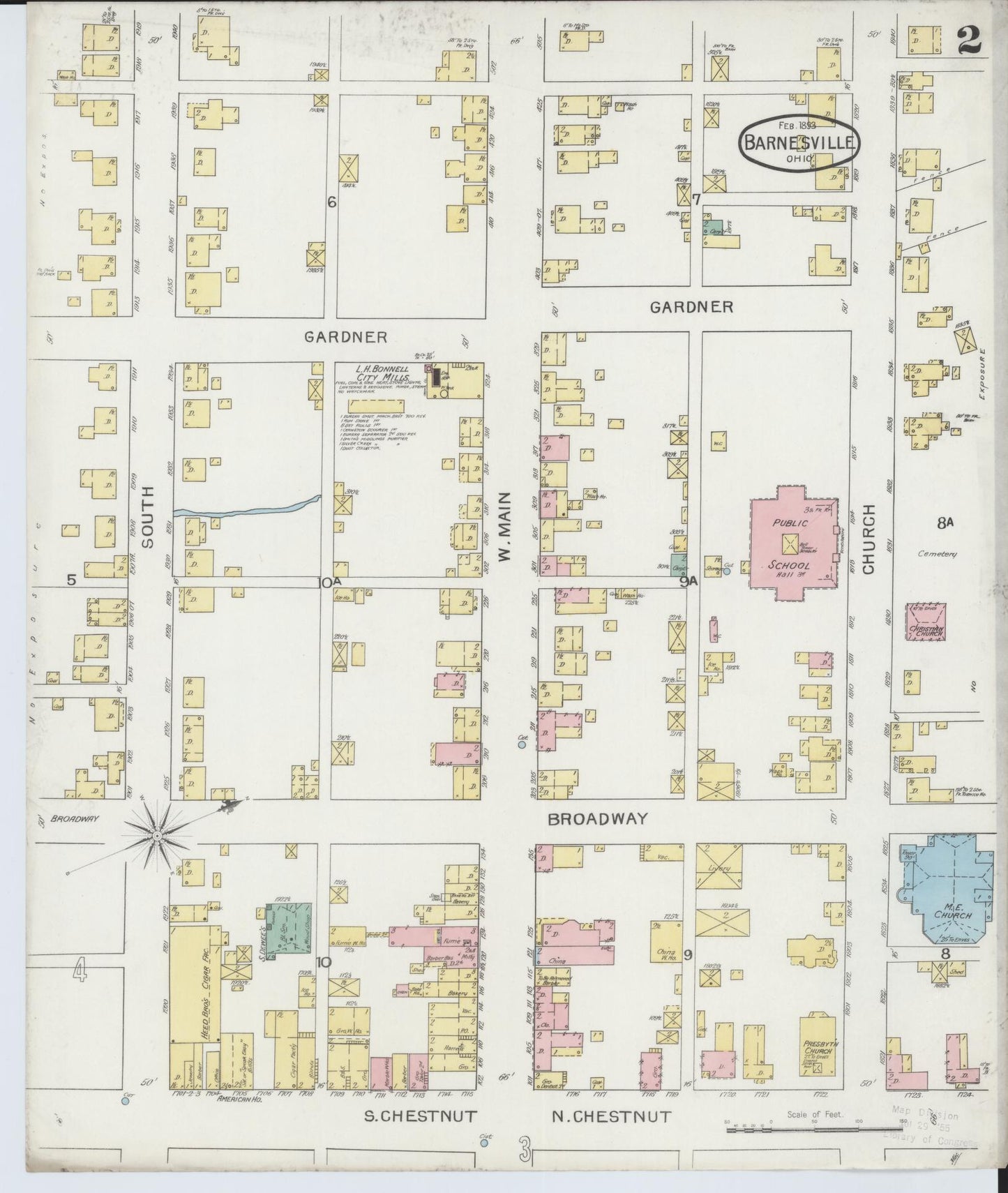 Sanborn Fire Insurance Map from Barnesville, Belmont County, Ohio (1893), Sheet #0002 - Historic Sanborn Fire Insurance Map Print, vintage old map wall art, antique decor, genealogy gift, Ohio Ohio map