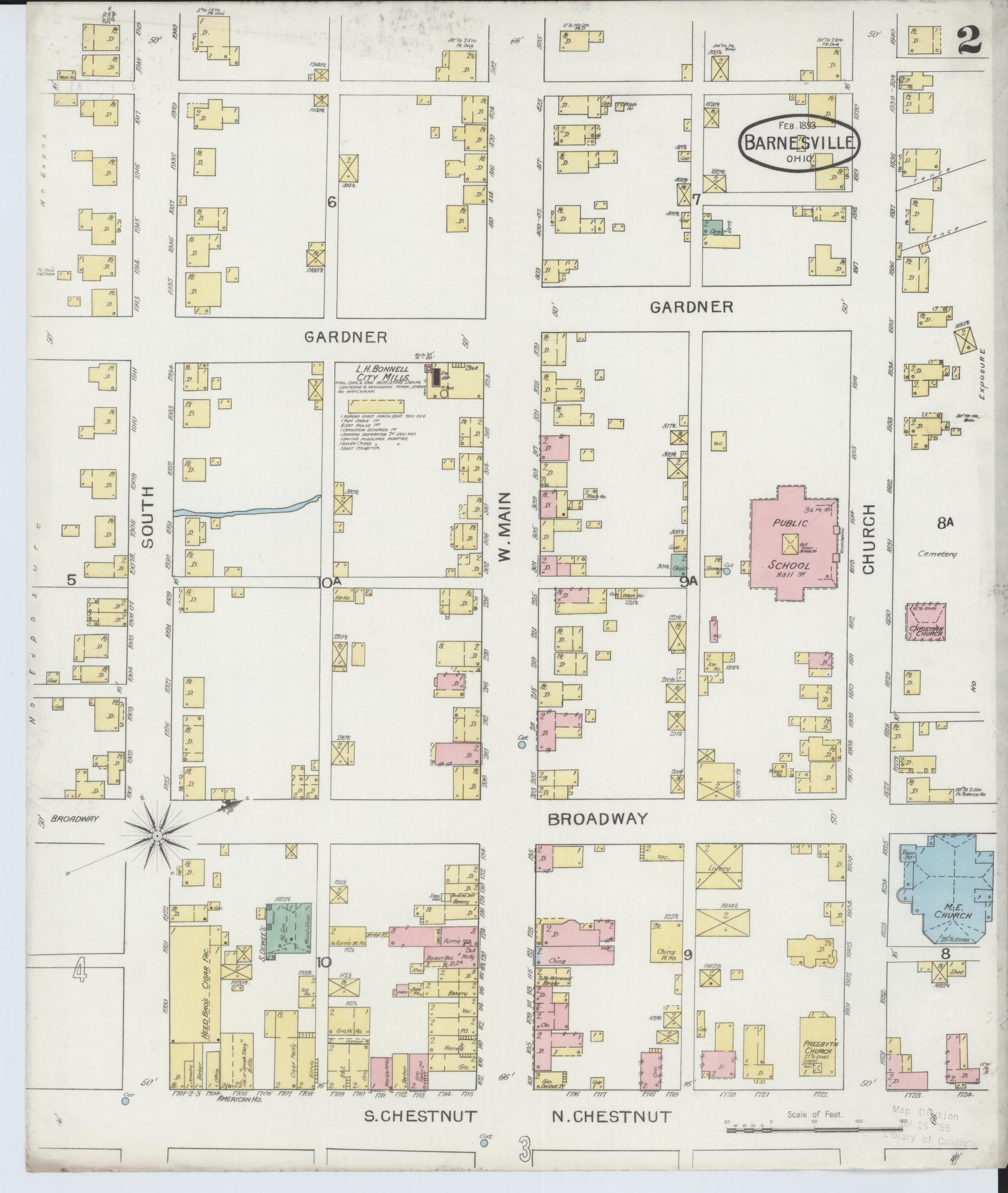 Sanborn Fire Insurance Map from Barnesville, Belmont County, Ohio (1893), Sheet #0002 - Historic Sanborn Fire Insurance Map Print, vintage old map wall art, antique decor, genealogy gift, Ohio Ohio map