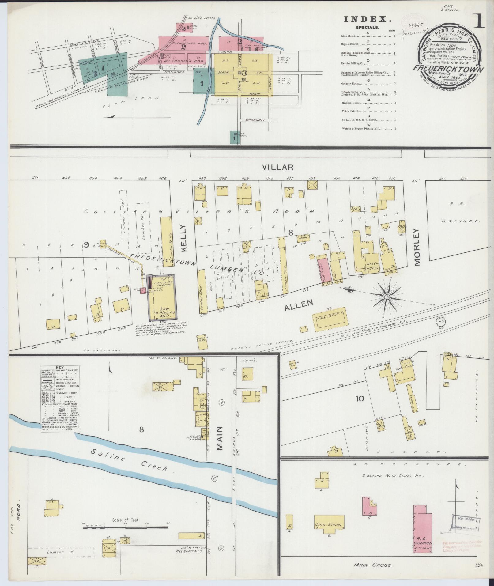 Sanborn Fire Insurance Map from Fredericktown, Madison County, Missouri (1893), Sheet #0001 - Complete Map Set gallery image, historic Sanborn map, vintage wall art, Missouri Missouri