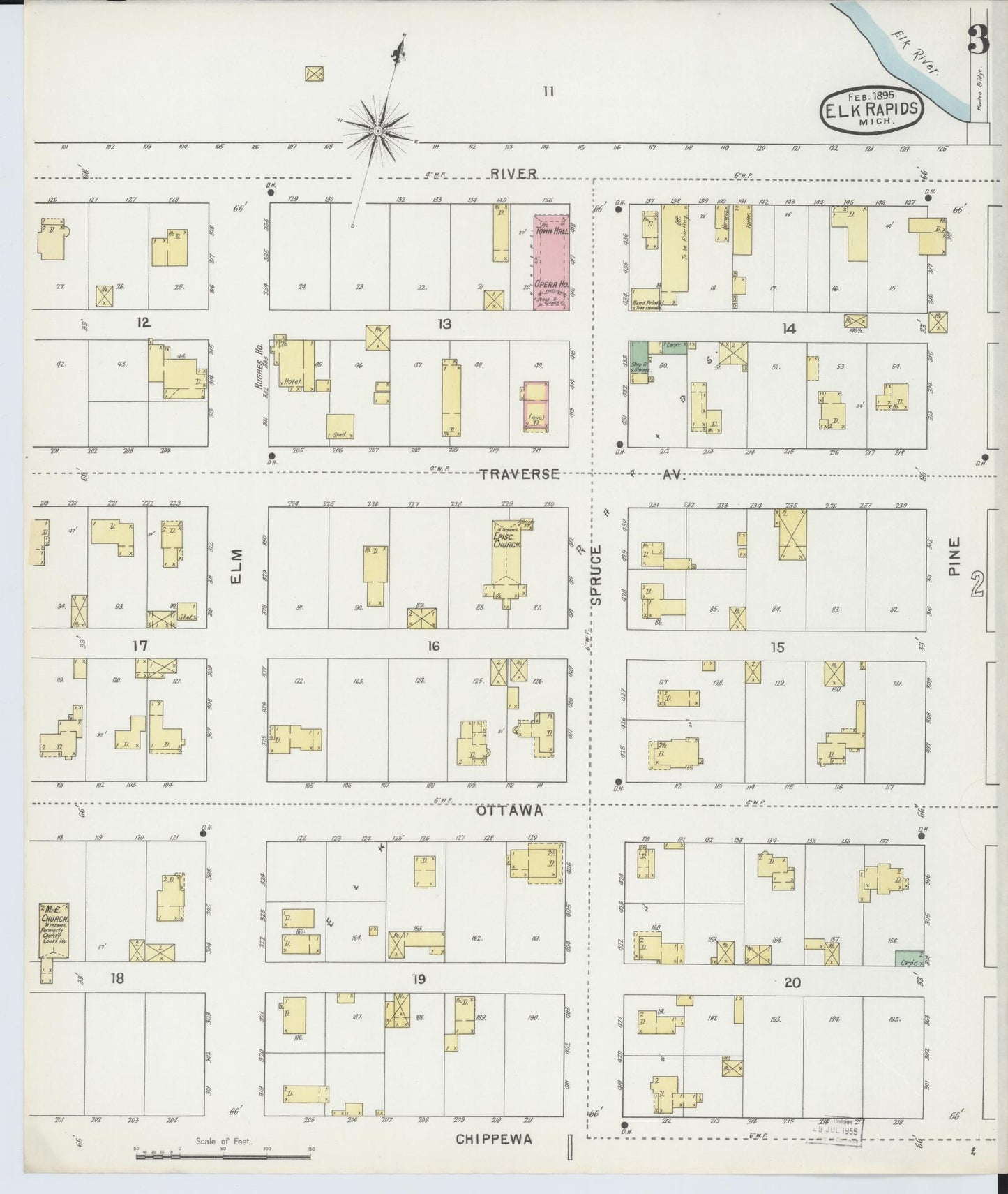 Sanborn Fire Insurance Map from Elk Rapids, Antrim County, Michigan (1895), Sheet #0003 - Historic Sanborn Fire Insurance Map Print, vintage old map wall art, antique decor, genealogy gift, Michigan Michigan map
