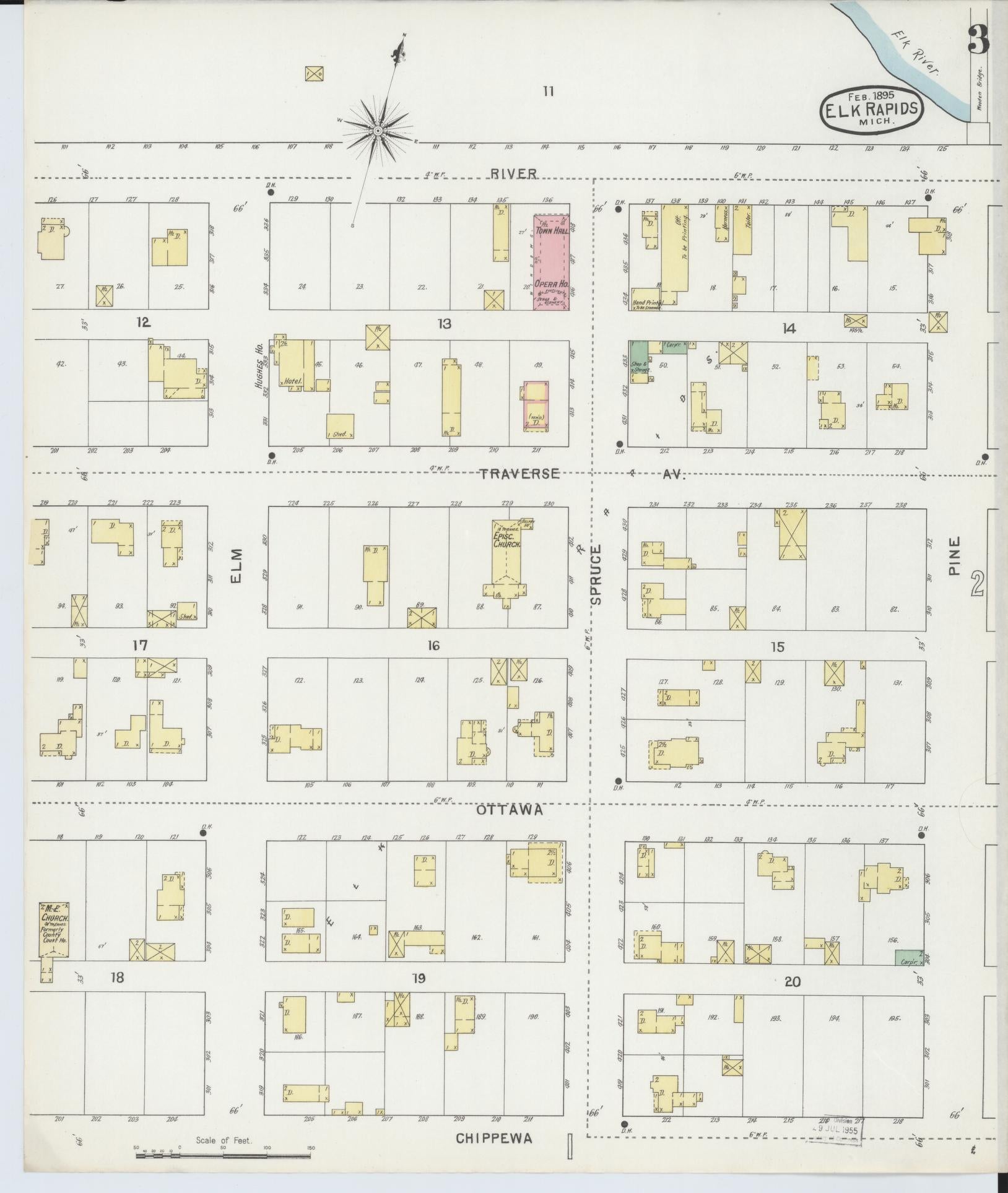 Sanborn Fire Insurance Map from Elk Rapids, Antrim County, Michigan (1895), Sheet #0003 - Historic Sanborn Fire Insurance Map Print, vintage old map wall art, antique decor, genealogy gift, Michigan Michigan map