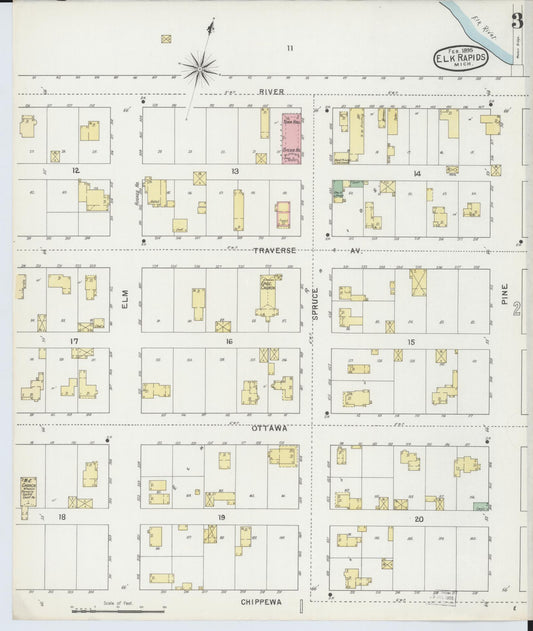 Sanborn Fire Insurance Map from Elk Rapids, Antrim County, Michigan (1895), Sheet #0003 - Historic Sanborn Fire Insurance Map Print, vintage old map wall art, antique decor, genealogy gift, Michigan Michigan map