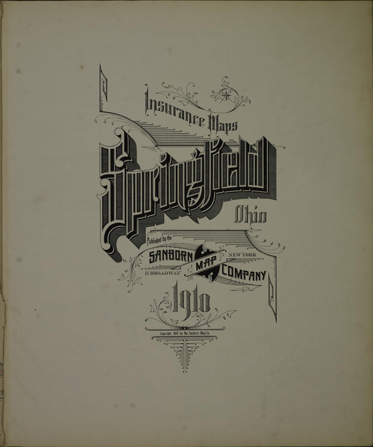 Sanborn Fire Insurance Map from Springfield, Clark County, Ohio (1910), Sheet #0001 - Historic Sanborn Fire Insurance Map Print, vintage old map wall art, antique decor, genealogy gift, Ohio Ohio map