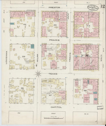 Sanborn Fire Insurance Map from Houston, Harris County, Texas (1885), Sheet #0012 - Complete Map Set gallery image, historic Sanborn map, vintage wall art, Texas Texas