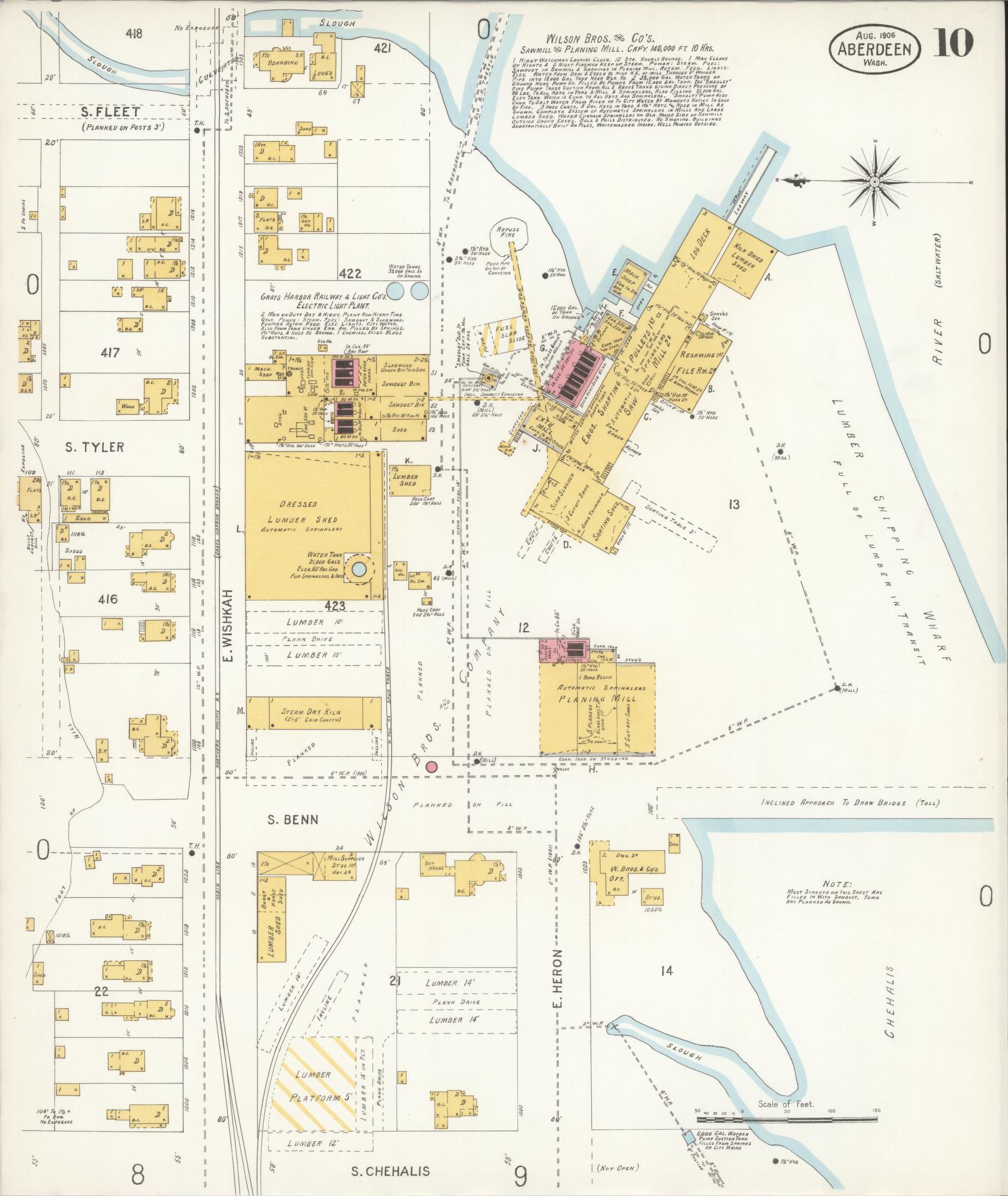 Sanborn Fire Insurance Map from Aberdeen, Grays Harbor County, Washington (1906), Sheet #0010 - Complete Map Set gallery image, historic Sanborn map, vintage wall art, Washington Washington