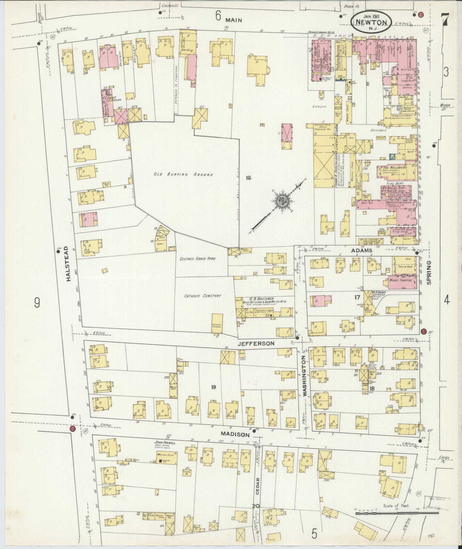 Sanborn Fire Insurance Map from Newton, Sussex County, New Jersey (1911), Sheet #0007 - Historic Sanborn Fire Insurance Map Print, vintage old map wall art, antique decor, genealogy gift, New Jersey New Jersey map