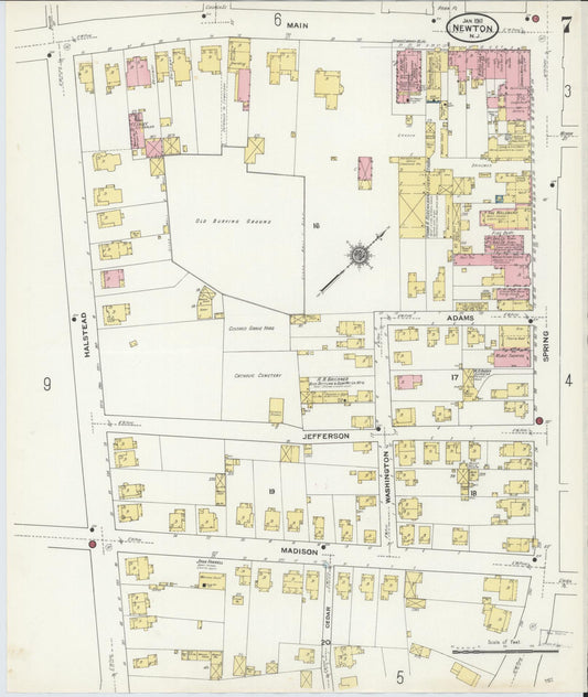 Sanborn Fire Insurance Map from Newton, Sussex County, New Jersey (1911), Sheet #0007 - Historic Sanborn Fire Insurance Map Print, vintage old map wall art, antique decor, genealogy gift, New Jersey New Jersey map