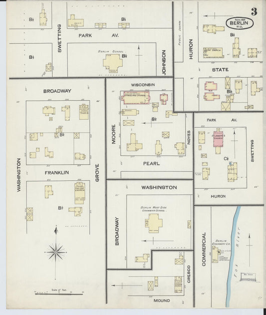 Sanborn Fire Insurance Map from Berlin, Green Lake County, Wisconsin (1891), Sheet #0003 - Historic Sanborn Fire Insurance Map Print, vintage old map wall art, antique decor, genealogy gift, Wisconsin Wisconsin map