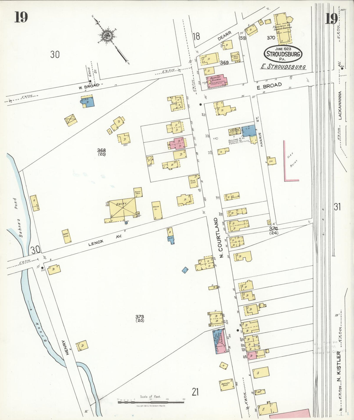 Sanborn Fire Insurance Map from Stroudsburg, Monroe County, Pennsylvania (1923), Sheet #0019 - Complete Map Set gallery image, historic Sanborn map, vintage wall art, Pennsylvania Pennsylvania