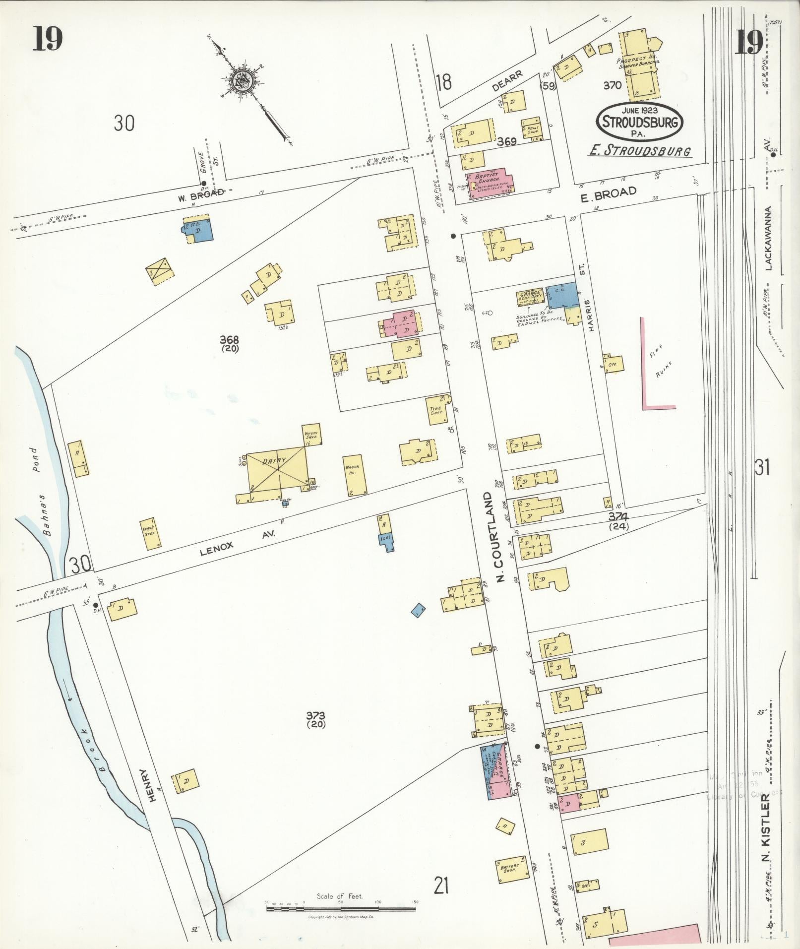 Sanborn Fire Insurance Map from Stroudsburg, Monroe County, Pennsylvania (1923), Sheet #0019 - Complete Map Set gallery image, historic Sanborn map, vintage wall art, Pennsylvania Pennsylvania