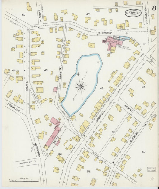 Sanborn Fire Insurance Map from Norwich, New London County, Connecticut (1892), Sheet #0008 - Historic Sanborn Fire Insurance Map Print, vintage old map wall art, antique decor, genealogy gift, Connecticut Connecticut map