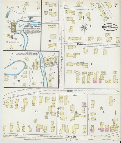 Sanborn Fire Insurance Map from Brattleboro, Windham County, Vermont (1891), Sheet #0007 - Complete Map Set gallery image, historic Sanborn map, vintage wall art, Vermont Vermont