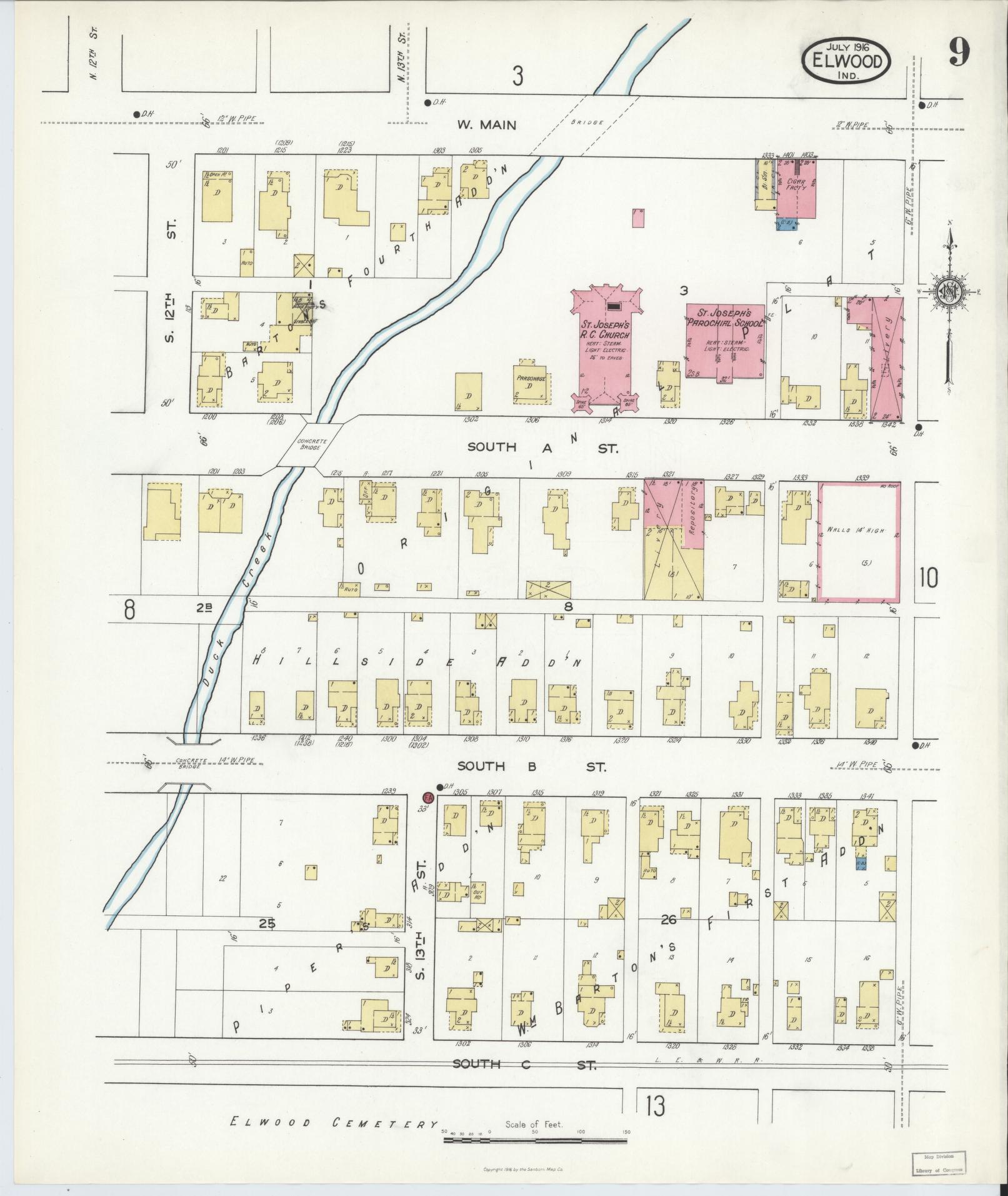 Sanborn Fire Insurance Map from Elwood, Madison County, Indiana (1916), Sheet #0009 - Complete Map Set gallery image, historic Sanborn map, vintage wall art, Indiana Indiana