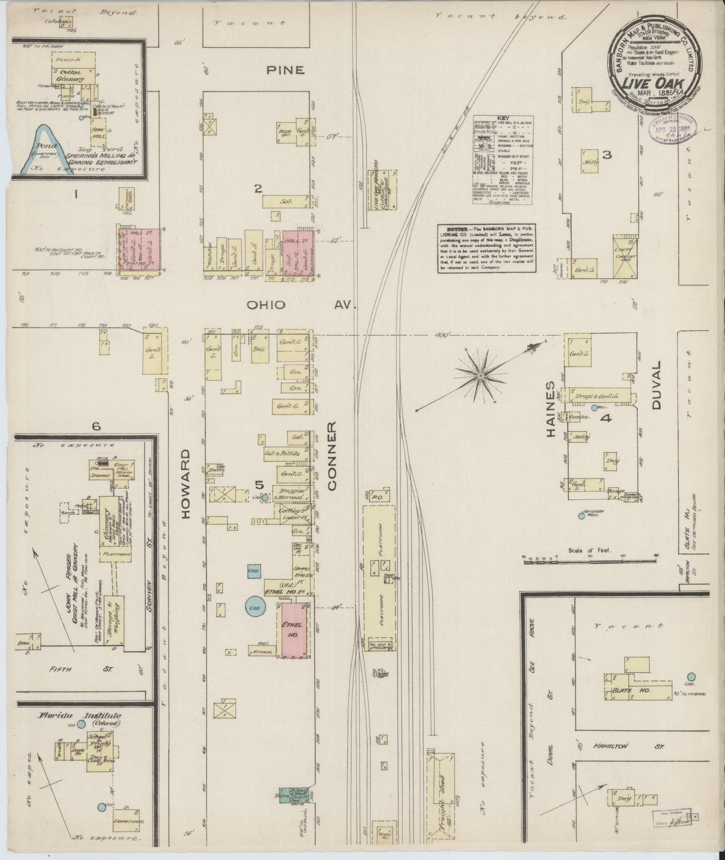 Sanborn Fire Insurance Map from Live Oak, Suwanee County, Florida (1885), Sheet #0001 - Historic Sanborn Fire Insurance Map Print, vintage old map wall art, antique decor, genealogy gift, Florida Florida map