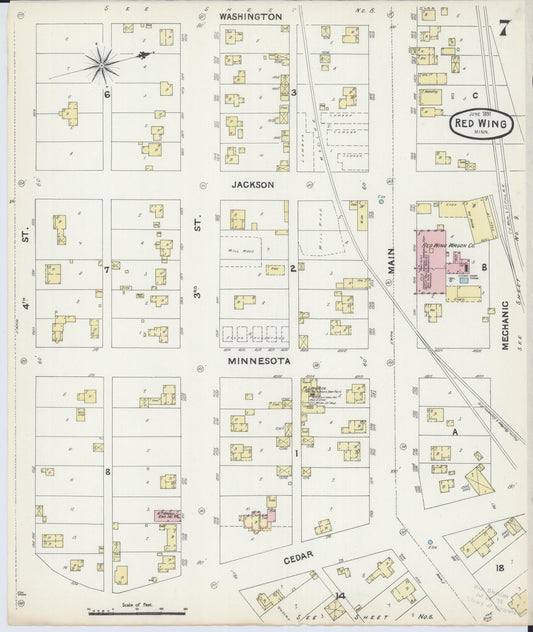 Sanborn Fire Insurance Map from Red Wing, Goodhue County, Minnesota (1891), Sheet #0007 - Historic Sanborn Fire Insurance Map Print, vintage old map wall art, antique decor, genealogy gift, Minnesota Minnesota map