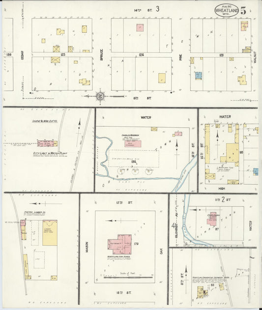 Sanborn Fire Insurance Map from Wheatland, Platte County, Wyoming (1912), Sheet #0005 - Historic Sanborn Fire Insurance Map Print, vintage old map wall art, antique decor, genealogy gift, Wyoming Wyoming map