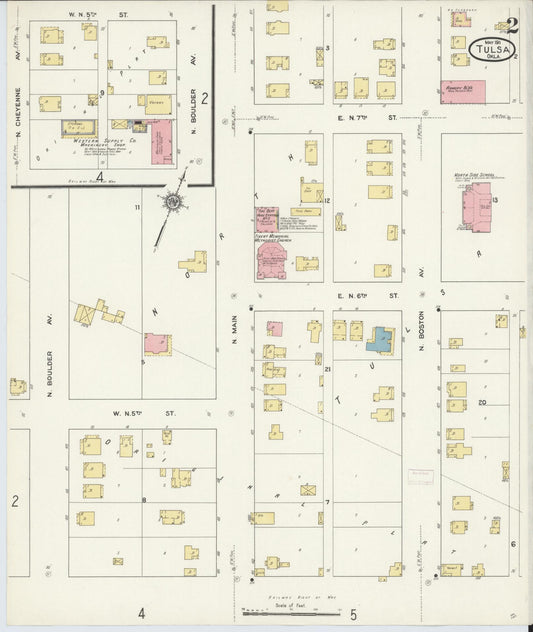 Sanborn Fire Insurance Map from Tulsa, Tulsa County, Oklahoma (1911), Sheet #0002 - Historic Sanborn Fire Insurance Map Print, vintage old map wall art, antique decor, genealogy gift, Oklahoma Oklahoma map