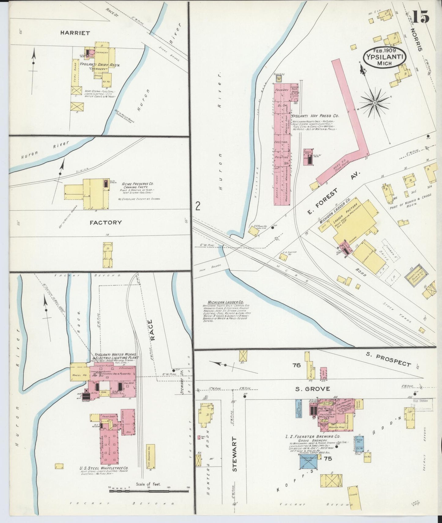 Sanborn Fire Insurance Map from Ypsilanti, Washtenaw County, Michigan (1909), Sheet #0015 - Historic Sanborn Fire Insurance Map Print, vintage old map wall art, antique decor, genealogy gift, Michigan Michigan map